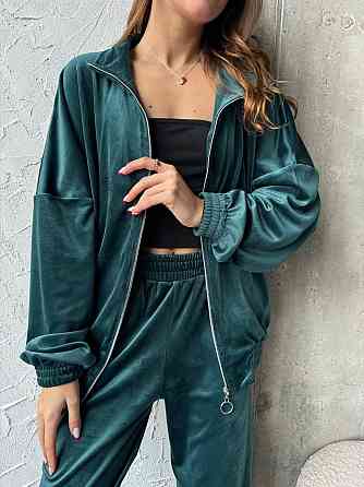 Жіночий прогулянковий костюм-двійка: кофта та штани з турецького велюру Смарагдовий, 46/48 Одеса