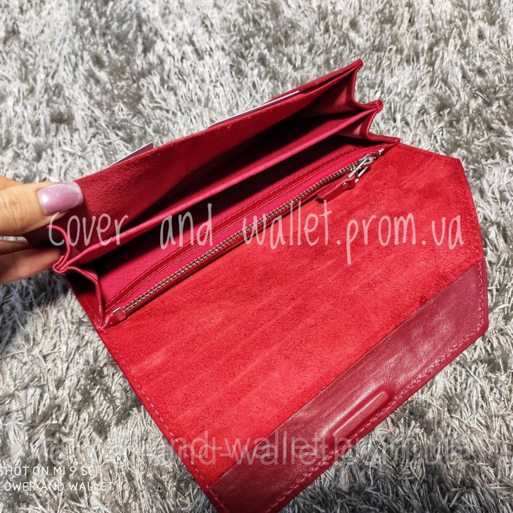 Модний жіночий червоний гаманець з італійської шкіри Grande Pelle Festa Київ - фото 4