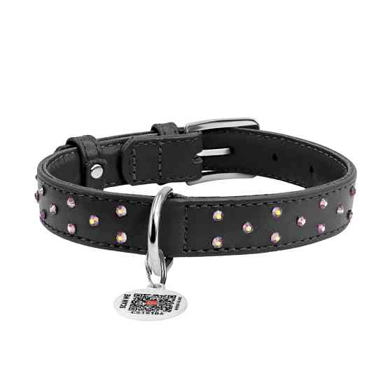 Нашийник для собак шкіряний WAUDOG Glamour з QR паспортом, з клейовими стразами, Ш 20 мм, Дов 3 Коломыя