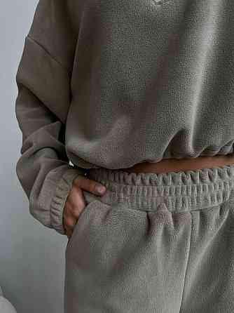 Жіночий теплий костюм у спортивному стилі турецький двосторонній фліс Сірий, 42/44 Одеса