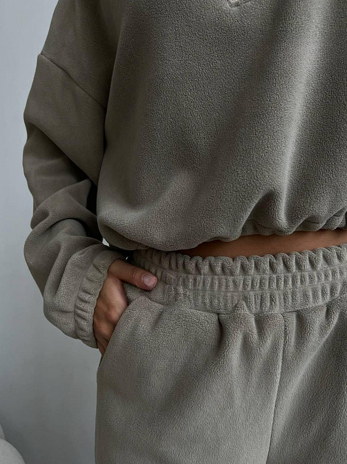 Жіночий теплий костюм у спортивному стилі турецький двосторонній фліс Сірий, 42/44 Одеса - фото 4