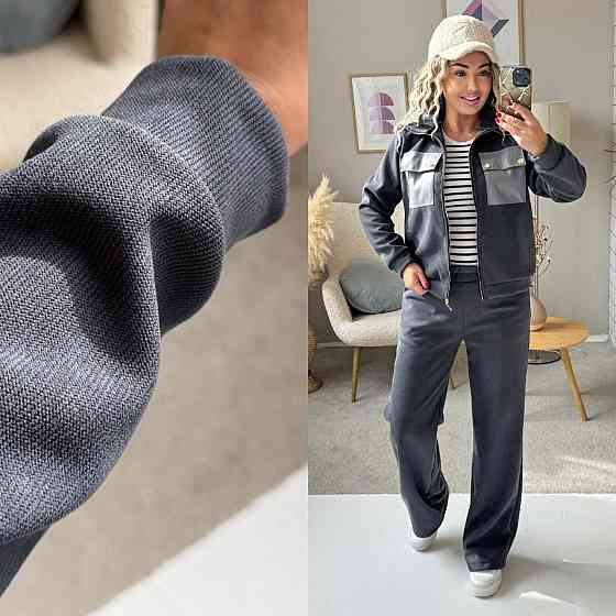 Жіночий стильний костюм-двійка: кофта та штани вельвет на щільному флісі Графіт, 50/52 Одеса