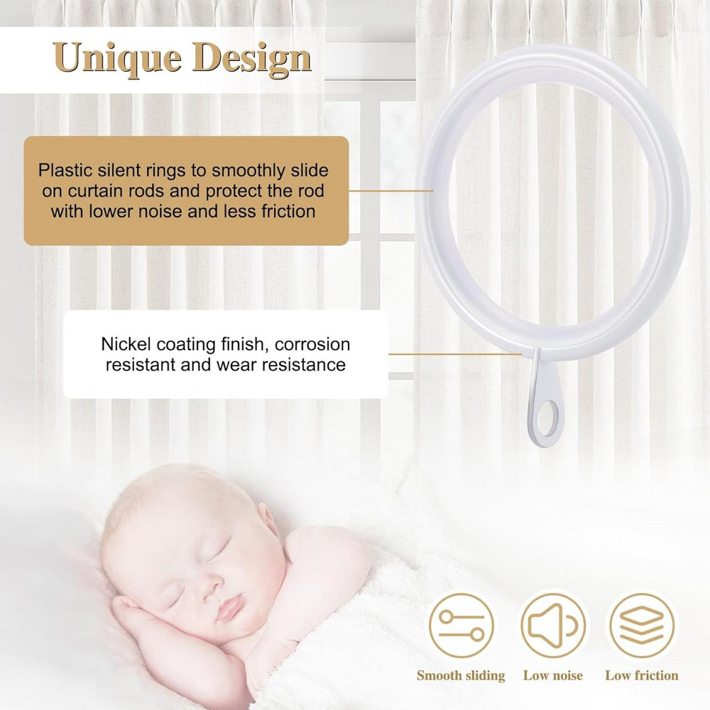 Кольца для штор RN-CUR 50 шт белые 37 мм металлические тихие с крючками набор для карниза Киев - изображение 7