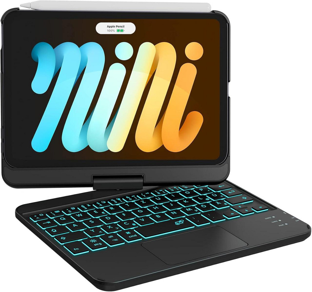 Чохол з Bluetooth клавіатурою для iPad Mini 7/6 8.3” 2024/2021 з підсвіткою, тачпадом і поворотом на 360°, QWERTZ, чорний Київ - фото 1