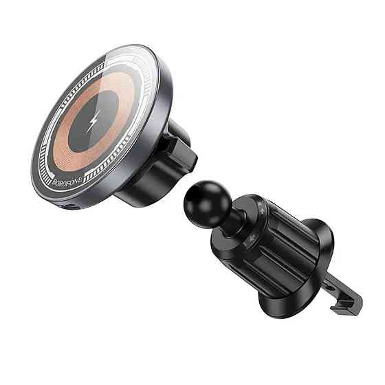 Тримач для мобiльного з БЗП BOROFONE BH211 Riley magnetic wireless fast charging car holder(air outlet) Black (6941991108693) Київ