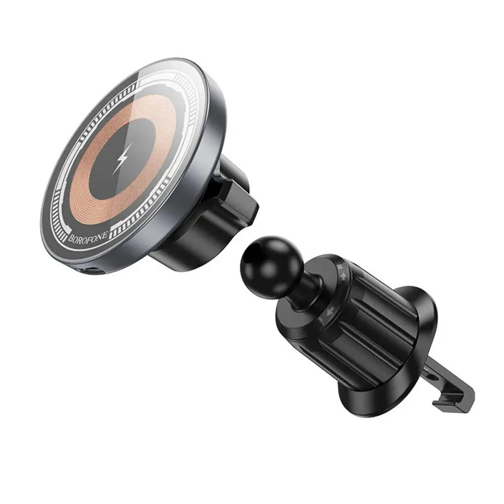 Тримач для мобiльного з БЗП BOROFONE BH211 Riley magnetic wireless fast charging car holder(air outlet) Black (6941991108693) Київ - фото 2
