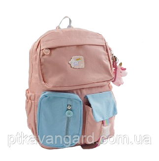 Школьный рюкзак детский на 1 отделение 6 карманов, портфель с брелком, размер 33х14х43см розовый Хмельницкий