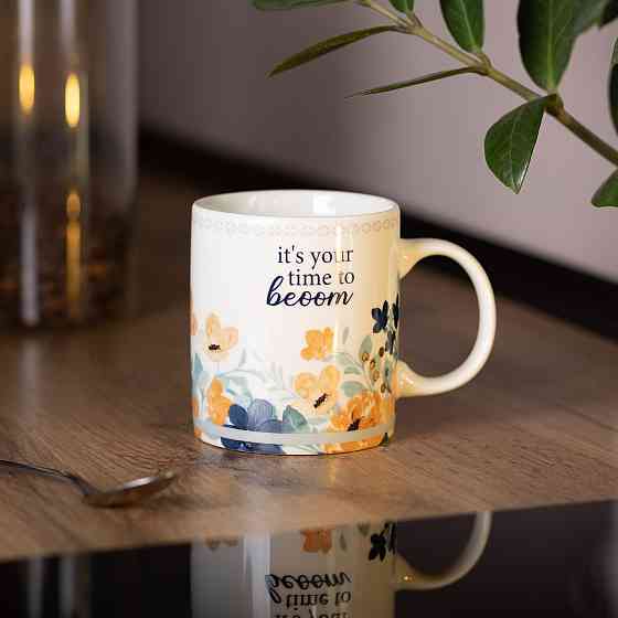 Чашка порцелянова з квітковим принтом 400 (мл) для чаю та кави Біла RX-N240139W Коломыя