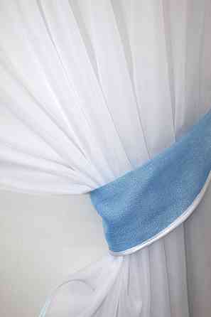 Кухонні штори VR-Textil № 091к з ламбрекеном і підв'язками блакитний з білим 270х170 см (52-0095) Київ