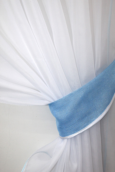 Кухонні штори VR-Textil № 091к з ламбрекеном і підв'язками блакитний з білим 270х170 см (52-0095) Київ - фото 3