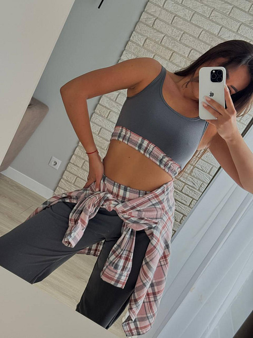 Женский прогулочный костюм тройка: рубашка в клетку топ и штаны фланель + двунитка Розовый, 42/44 Одесса - изображение 4