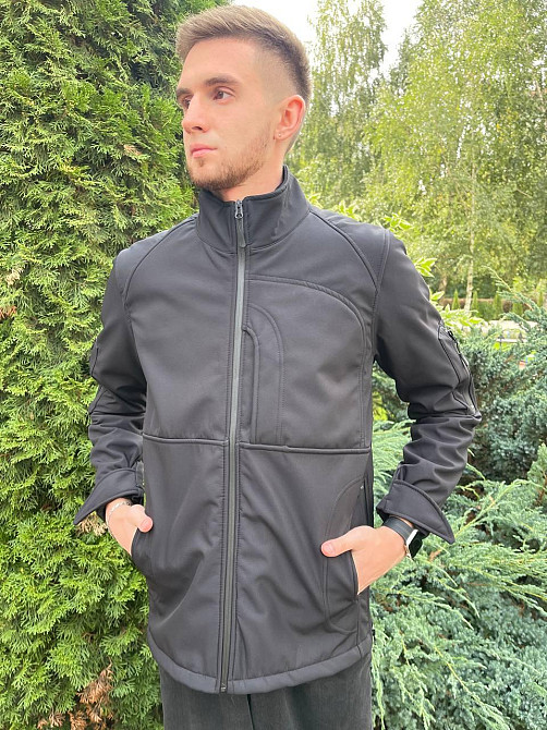 Водонепроникна чоловіча куртка з матеріалу Soft Shell (Чорна) XL Вінниця - фото 4