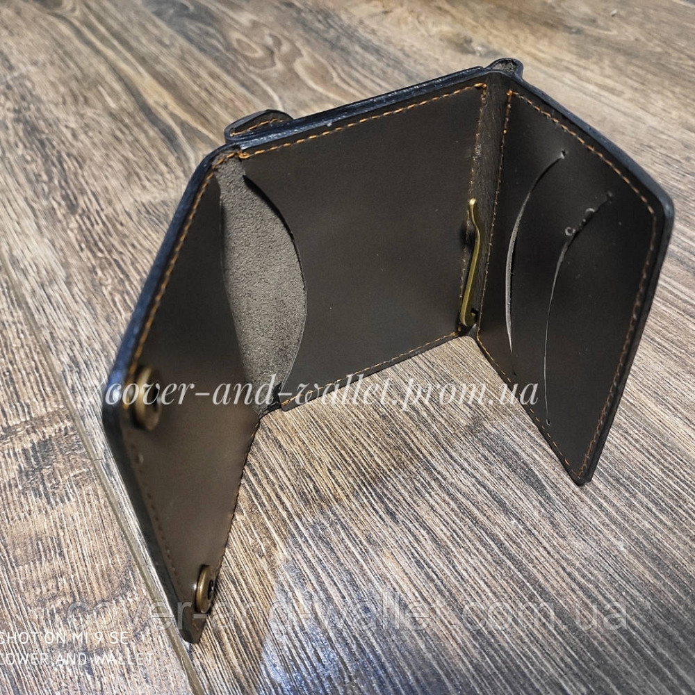Шкіряний гаманець затискач для купюр із монетницею ручної роботи Grande Pelle Київ - фото 3