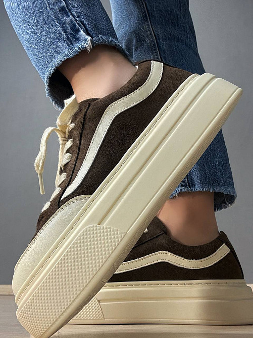 Кеды женские Hengji 707-7 замшевые на высокой платформе коричневые, 36, 23,5 см Киев - изображение 6