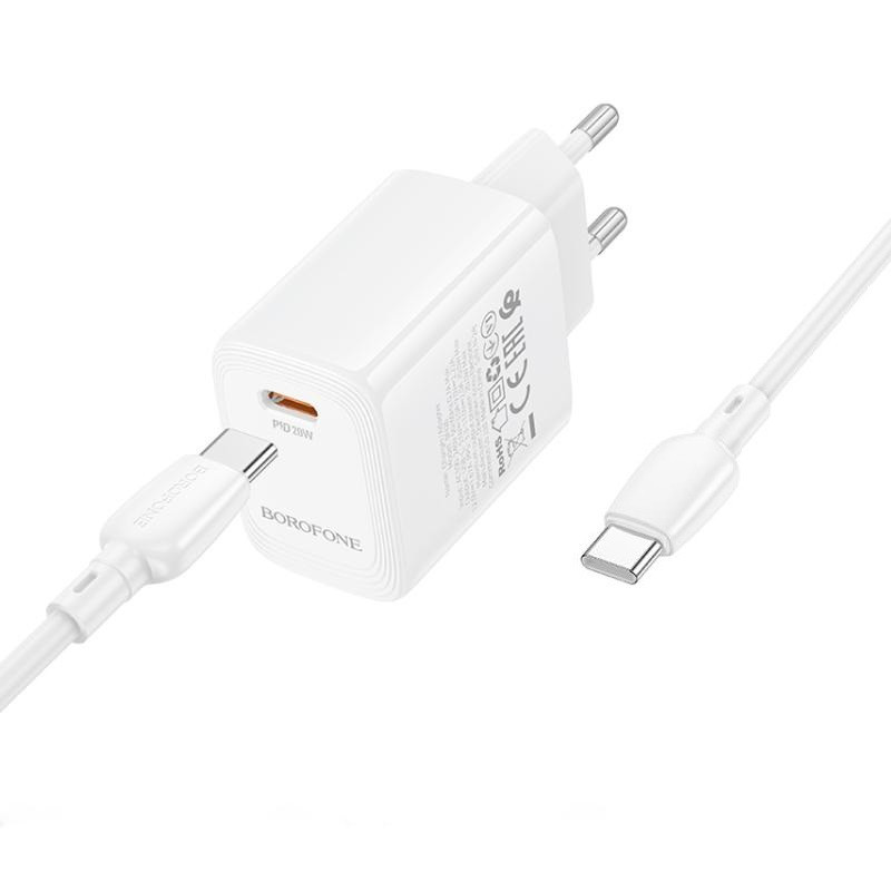 Мережевий зарядний пристрій з кабелем BOROFONE BN26 Fuente single-port PD20W charger set (C to C) (EU) White Одеса - фото 4