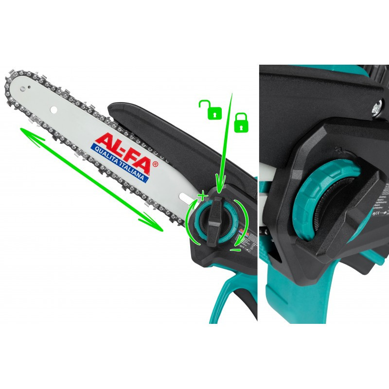 Цепная аккумуляторная пила ALFA ALCMCS8-21V – 21V, 2.0Ah, бесщеточный двигатель, шина 8