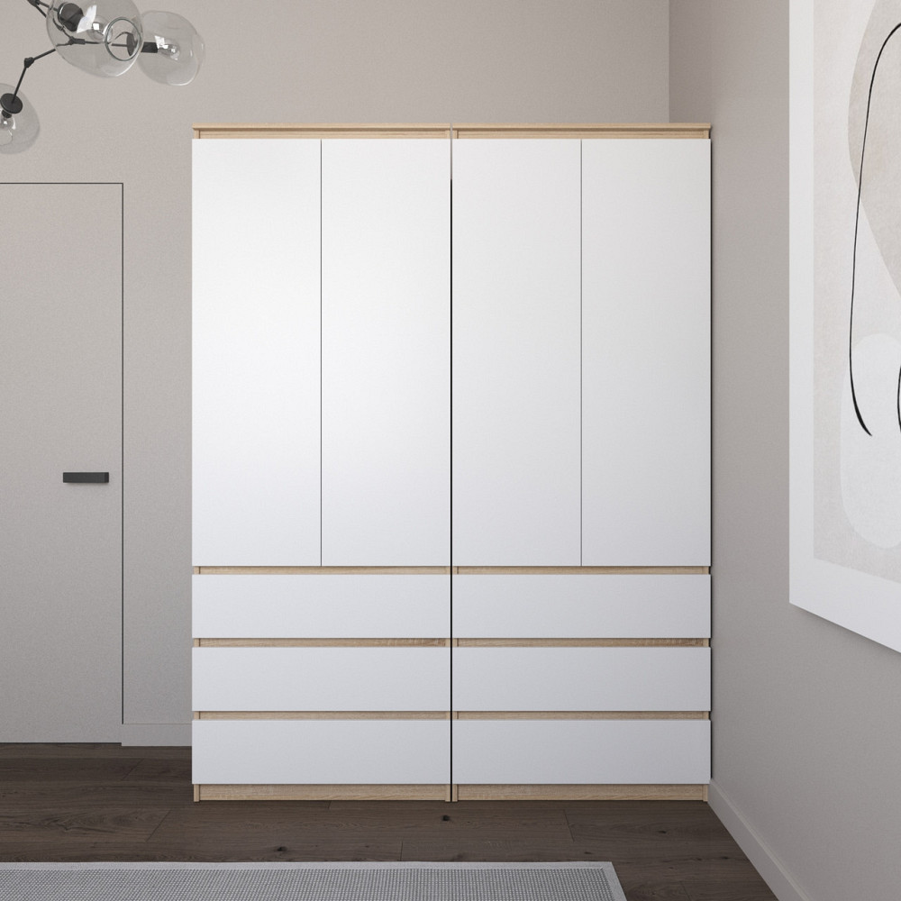 Шафа для одягу VAYS зі штангою та полицями, 6 шухляд, комплект з 2 шаф R9+R16 Дуб Сонома-Білий фасад Львів - фото 1