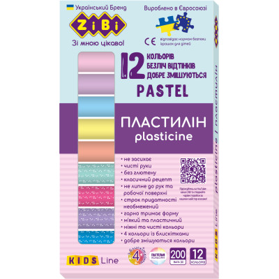 Пластилин ZiBi Pastel 12 цветов 8 пастель + 4 глитера 200 г (ZB.6240) Винница - изображение 1