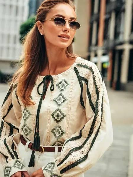 Женская современная вышиванка с традиционным орнаментом домотканый лен 46 Одесса - изображение 4