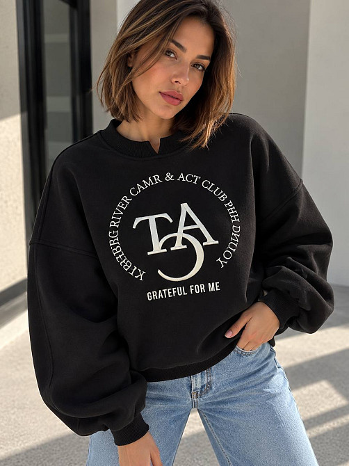 Свитшот женский OLIVIA 2479 oversize утепленный на флисе с вышивкой one size, черный, one size Киев - изображение 15