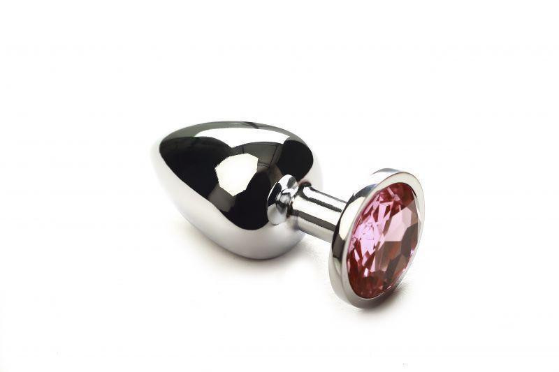 Велика срібляста анальна пробка Silver Pink Topaz, L, з рожевим кристалом Sex Aura Київ - фото 1