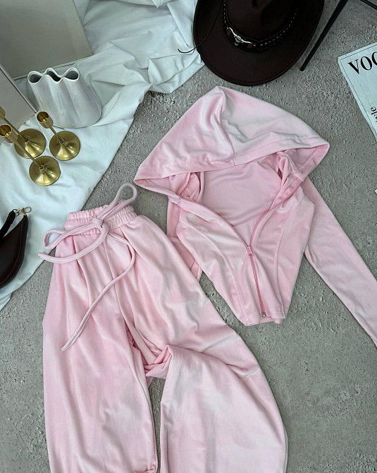 Женский прогулочный костюм двойка: кофта и штаны велюр Розовый, 46/48 Одесса - изображение 3