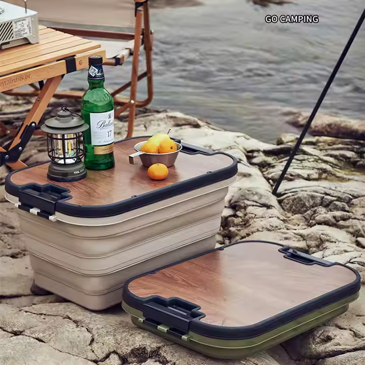 Складной контейнер для хранения, органайзер с крышкой-столиком, ящик для кемпинга, 56×37×29см, зеленый Каменец-Подольский - изображение 6