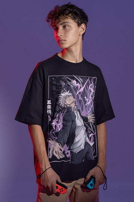 Футболка для хлопчика з аніме принтом Магічна битва оверсайз (зріст від 165 до 180) Чорний AnimeJ0912m Дніпро - фото 4