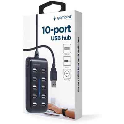 Концентратор Gembird USB 2.0 10 ports black (UHB-U2P10P-01) Винница