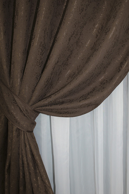 Комплект штор на люверсах VR-Textil Льон мармур Pavliani № 1173ш 150х250 см 2 шт Коричневий (37-0038) Київ - фото 5