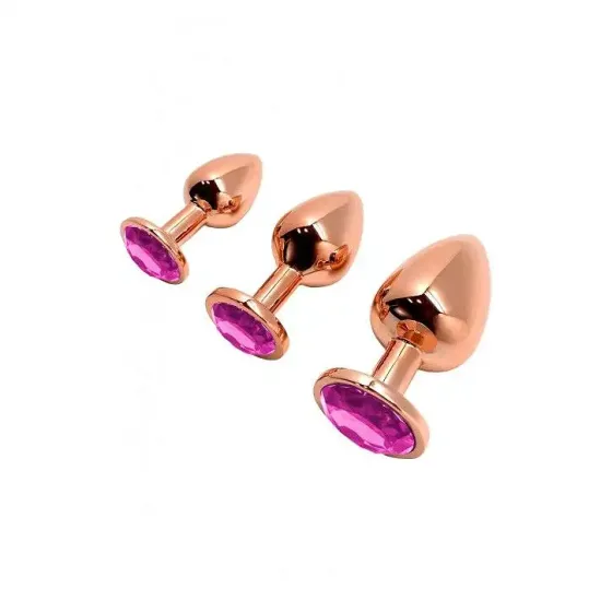 Металева анальна пробка Wooomy Tralalo Rose Gold Metal Plug Magenta M, діаметр 3,4 см, довжина 8 см Львів