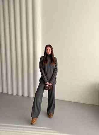 Женский теплый базовый костюм двойка мелкая машинная вязка Антрацит Одесса