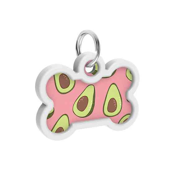 Адресник для собак і котів металевий WAUDOG Smart ID з QR паспортом, малюнок "Авокадо 2", кістка, Д 40 мм, Вінниця