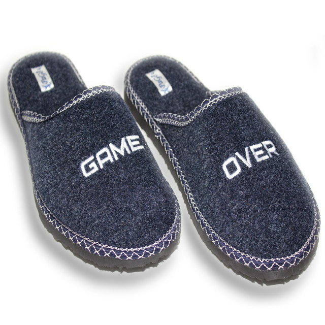 Тапочки чоловічі кімнатні закриті з повсті з написом "Game Over" сині Одесса - изображение 3