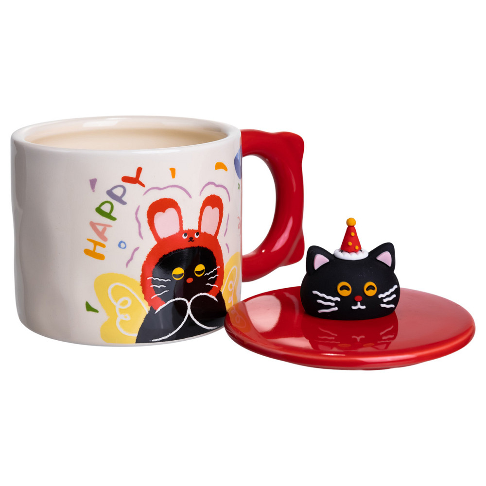 Кубок порцелянова з кришкою Kitten's Birthday 400 (мл) подарункова кружка прикольна чашка для дітей на подарунок Червоний FM-24D Коломыя - изображение 2