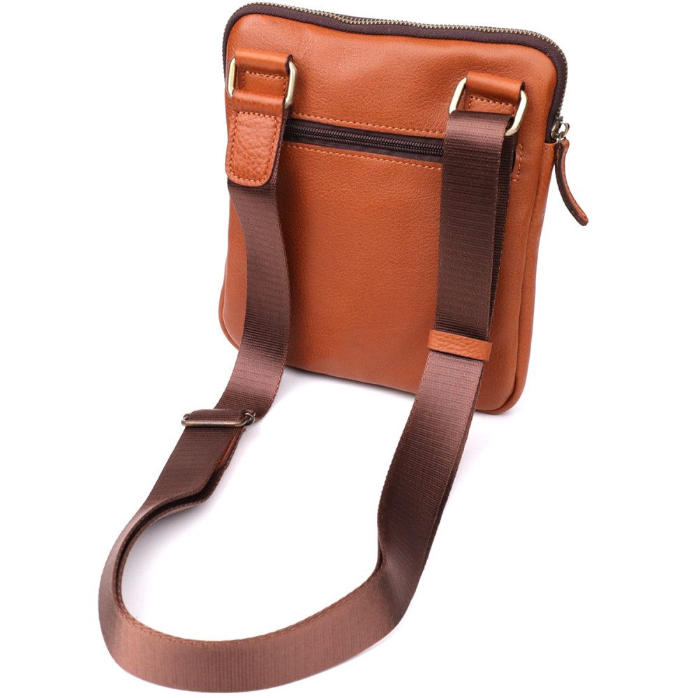 Мужская кожаная сумка через плечо из прочной зернистой кожи Рыжий (SHVIGEL) Киев - изображение 9