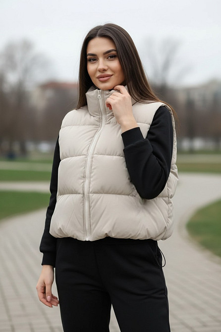 Жилетка черная женская укороченная Бежевый 46/48 Харьков - изображение 1