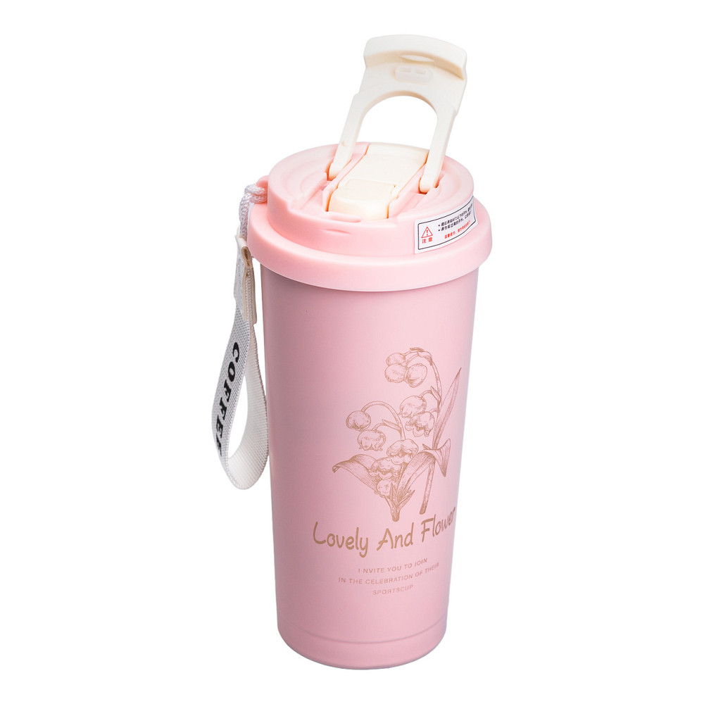 Yiwu Термочашка Flower Style з ремінцем 500 мл рожева HP-14-52P Киев - изображение 2