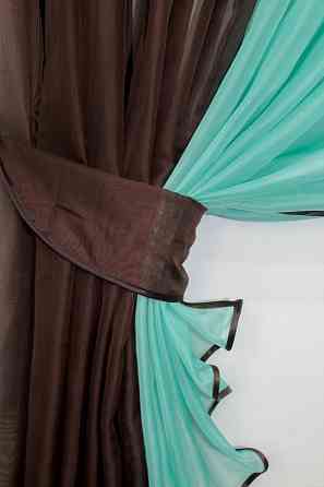 Кухонные шторки VR-Textil № 096к с подвязками венге с бирюзовым 400х170 см (50-808) Киев