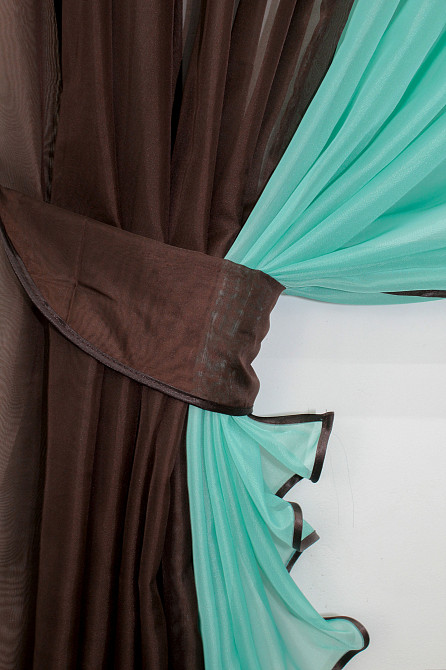 Кухонные шторки VR-Textil № 096к с подвязками венге с бирюзовым 400х170 см (50-808) Киев - изображение 3