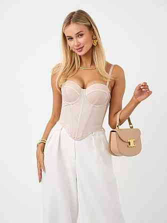 Жіночий стильний романтичний корсет легка сітка + атласні вставки Пудра, 46 Одеса