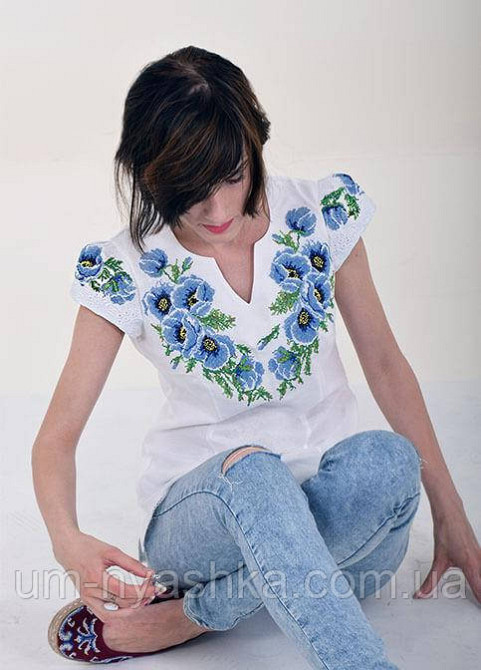 Натуральна Блузка з вишивкою "Чарівні маки" для жінок і дівчаток-підлітків Біла Кривий Ріг - фото 4