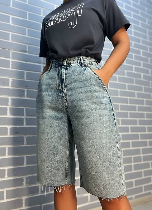 Шорти жіночі джинсові SL Denim 1001 бермуди оверсайз SKATER косі кишені блакитні, блакитний, 38 Київ - фото 17