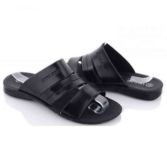 Мужские Шлёпанцы Тапочки Сланцы Чёрные Кожаные (размеры: 41,42,43,44,45) Днепр