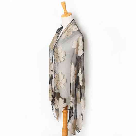 Женский шарфик с цветами 180 на 68 см бежево-черный Киев