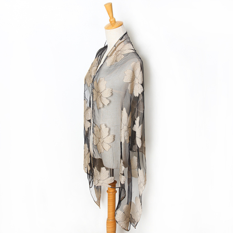 Женский шарфик с цветами 180 на 68 см бежево-черный Киев - изображение 2