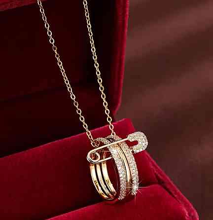 Подвеска с кольцом и булавкой, женская цепочка золотистая, минималистичное ожерелье Киев