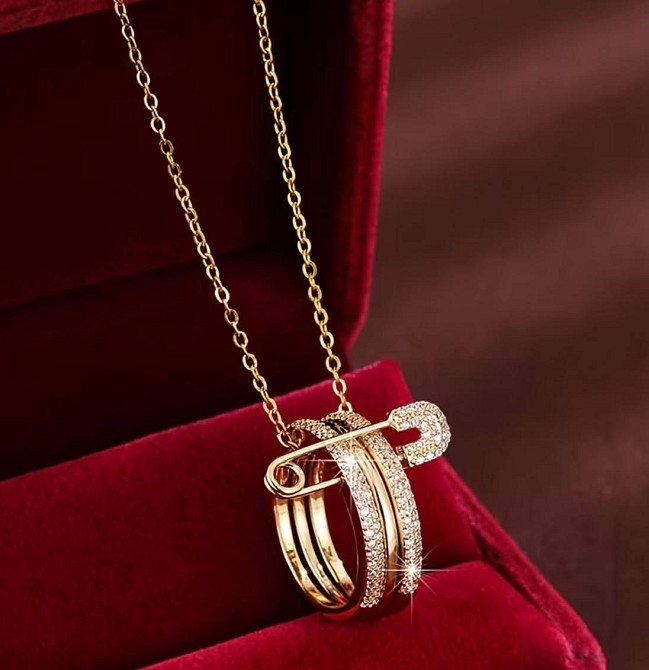 Підвіска з каблучкою та булавкою, жіночий ланцюжок золотистий, мінімалістичне намисто Київ - фото 1