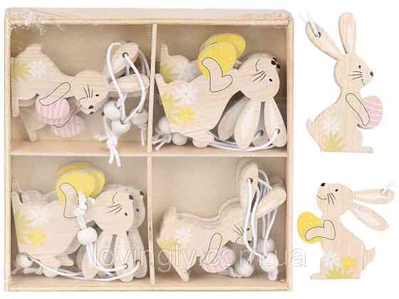 Набір 12 дерев'яних підвісок «Великодній Зайчик » -натуральний декор для святкової весни Ірпінь