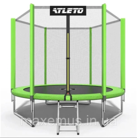 Батут детский с защитной сеткой 183 см батут Atleto с лестницей для детей и взрослых зеленый Мостиска